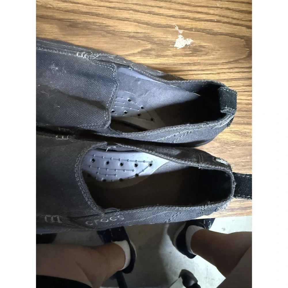 Crocs Walu 11270 Mens 11 Black Canvas Slip On Loafers Boat Shoes Comfort